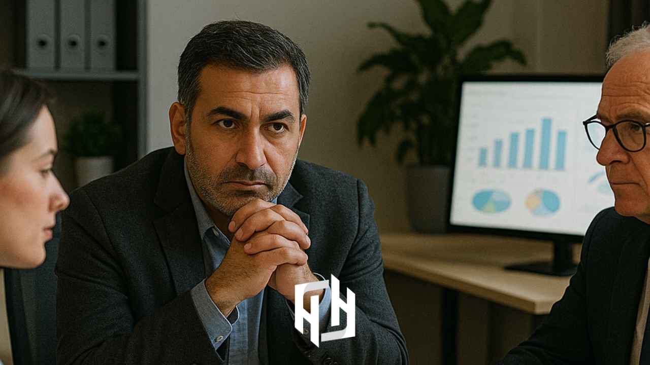 تصویر مدیر در حال تفکر به جلسه